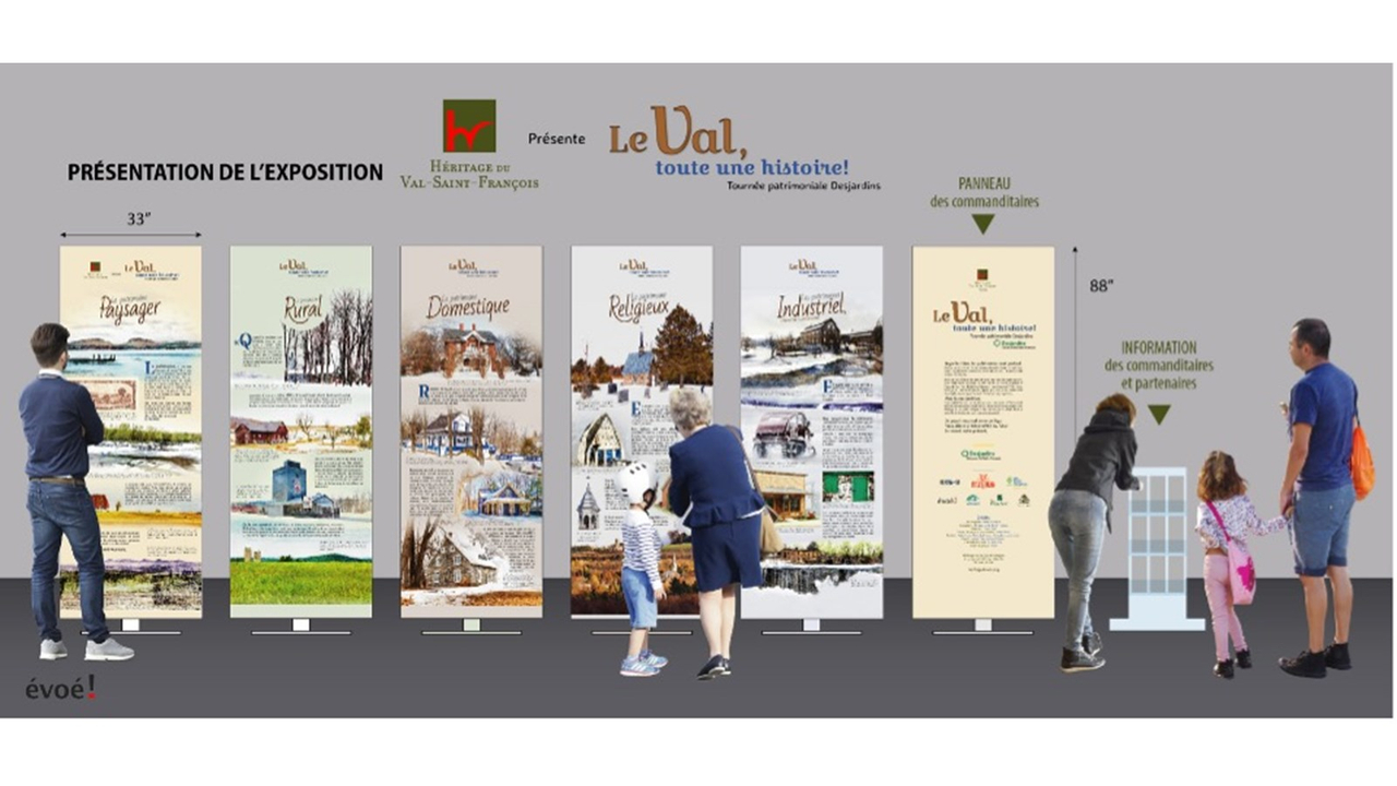 Le Val, toute une histoire ! Trois des panneaux et présentoir Desjardins